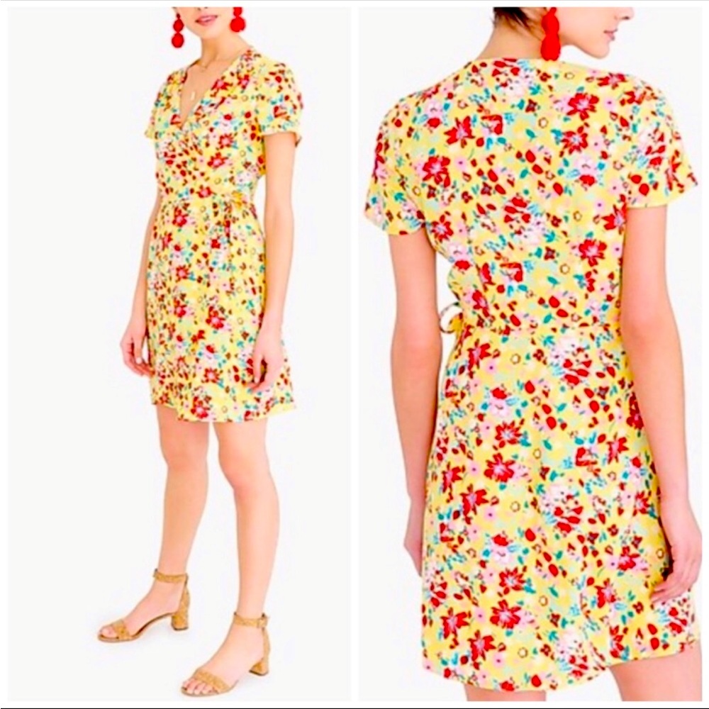 J.Crew Floral Wrap Dress Yellow Red Size 24